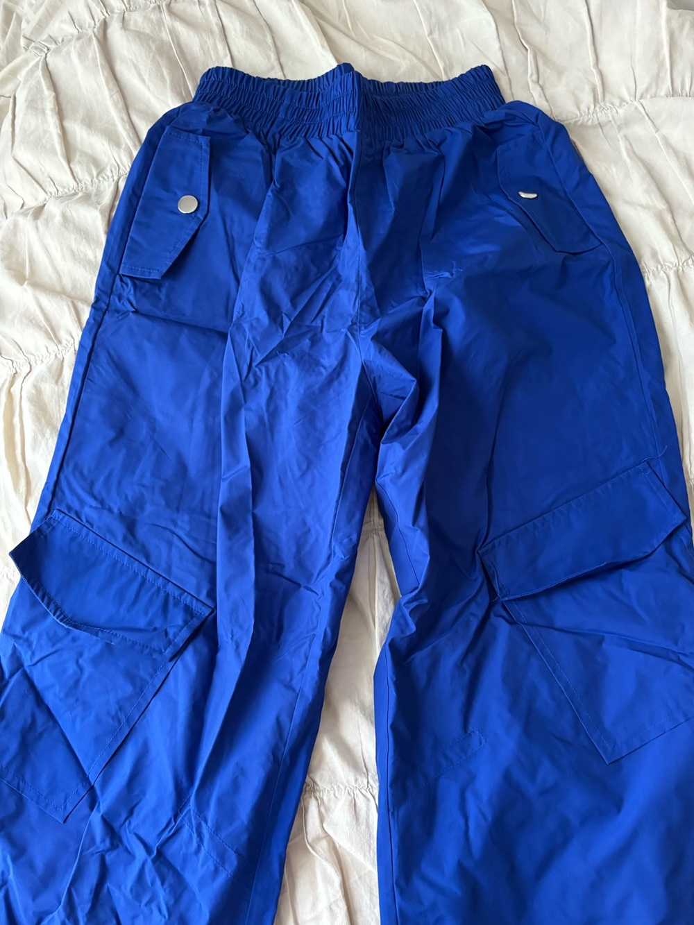 Bright Blue Cargo Pants with Tie Bottoms